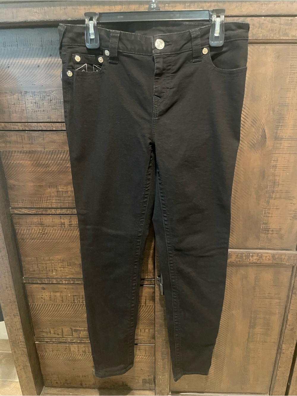 True Religion Black Skinny Jeans with Branded Pocket Detail